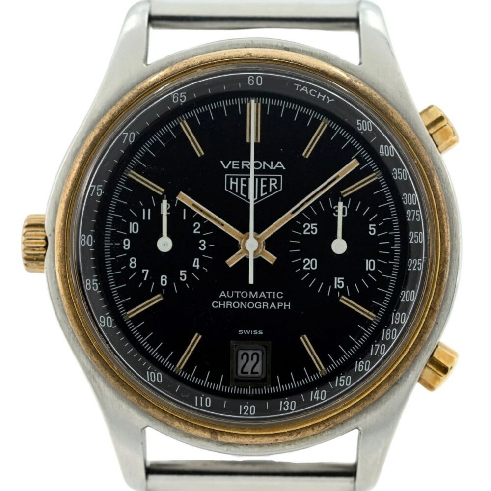 Heuer 38mm Vintage Verona Black Dial Automatic Chronograph Watch - Picture 2 of 9